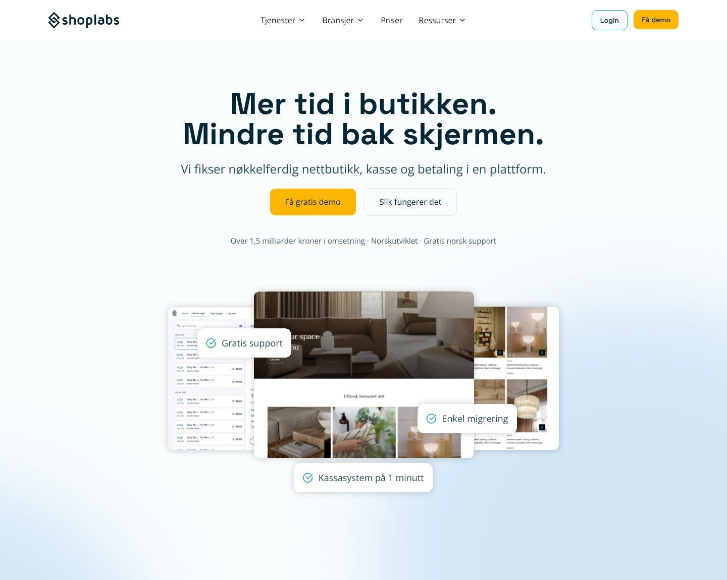 Hero på den nye forsiden til Shoplabs på desktop