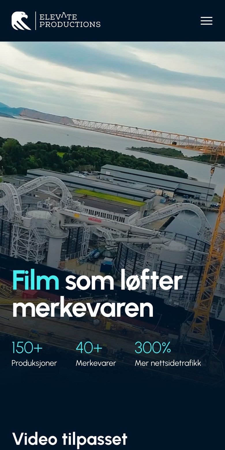 Hero på forsiden til Elevate Productions på mobil
