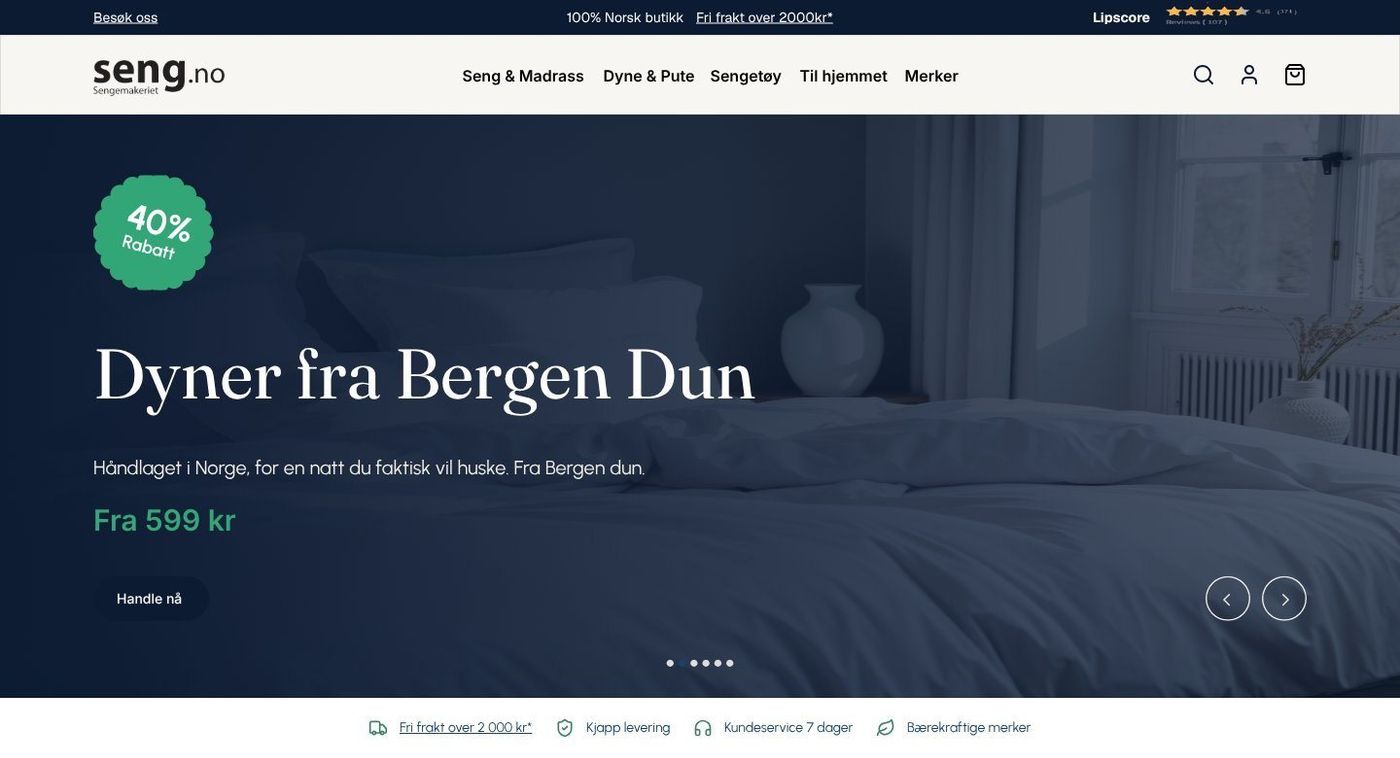 Hero på den nye forsiden til seng.no