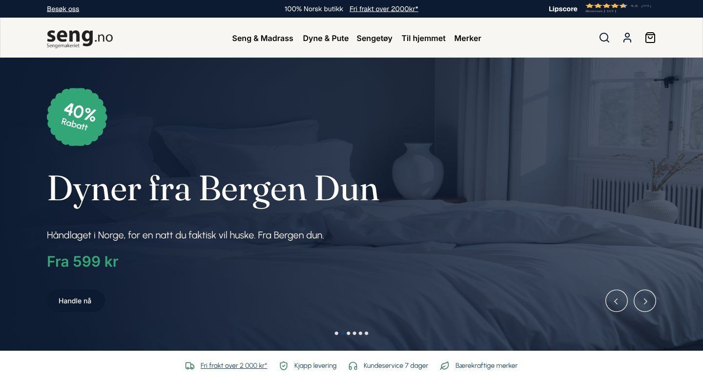 Hero på den nye forsiden til seng.no