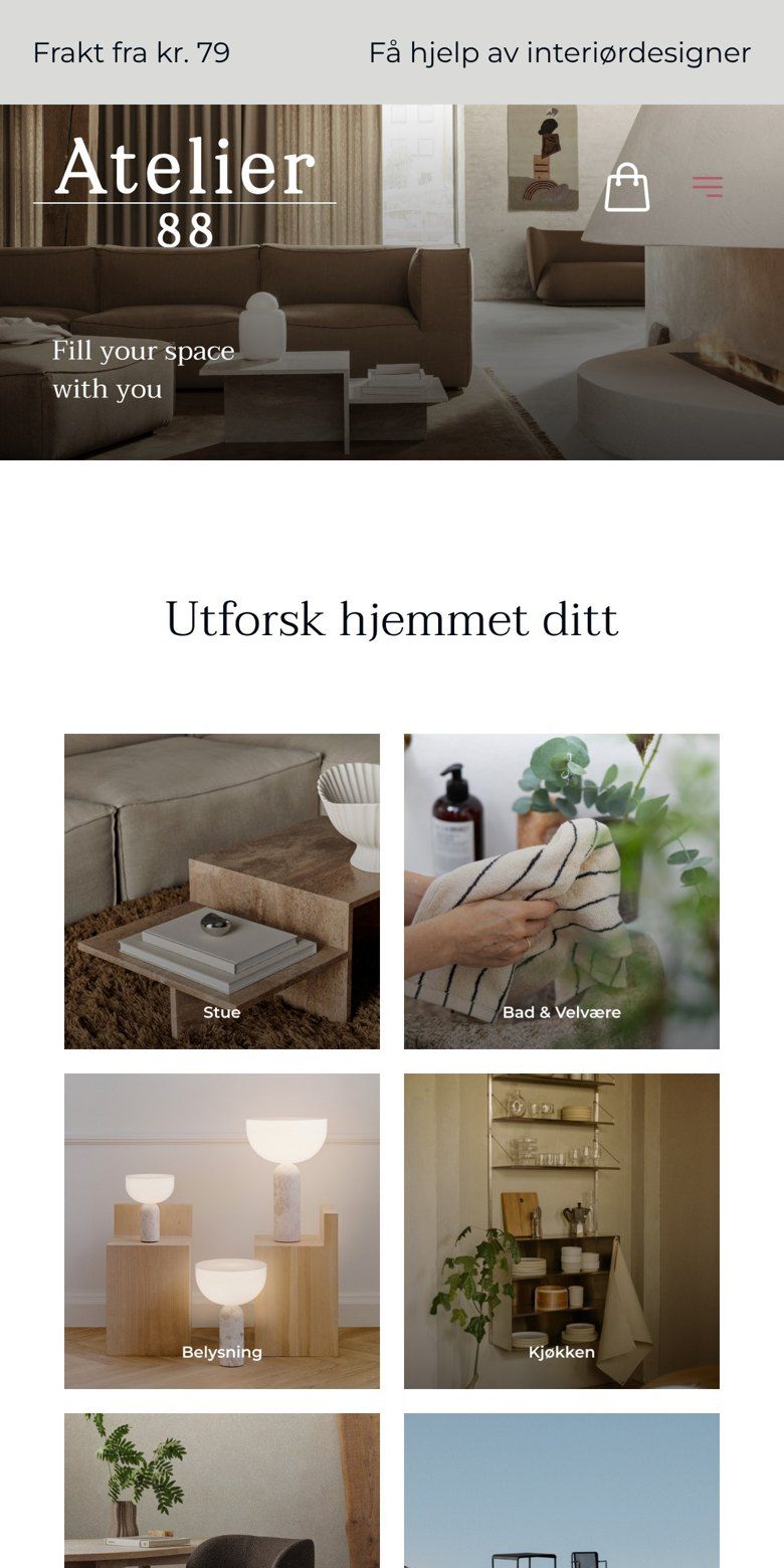 Forsiden til Atelier 88 på mobil