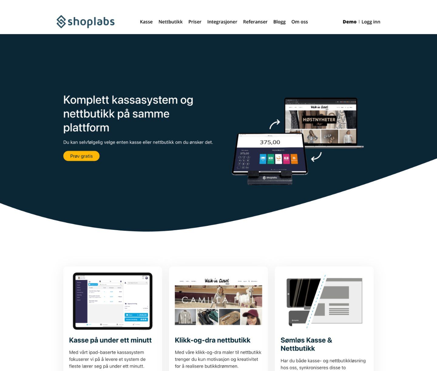 Den gamle forsiden til Shoplabs