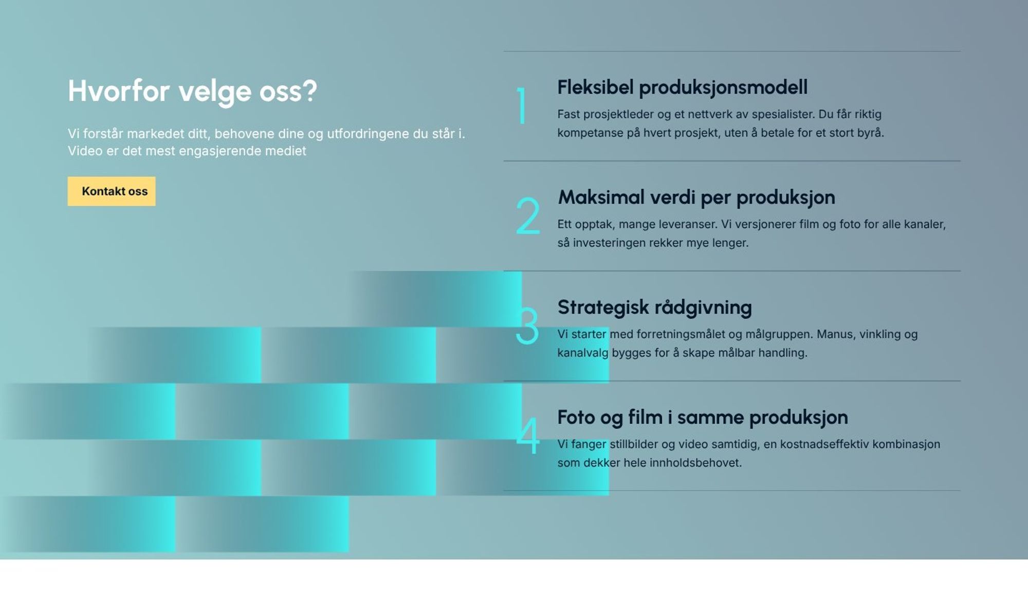Seksjonen «Hvorfor velge oss?» med fire fortrinn