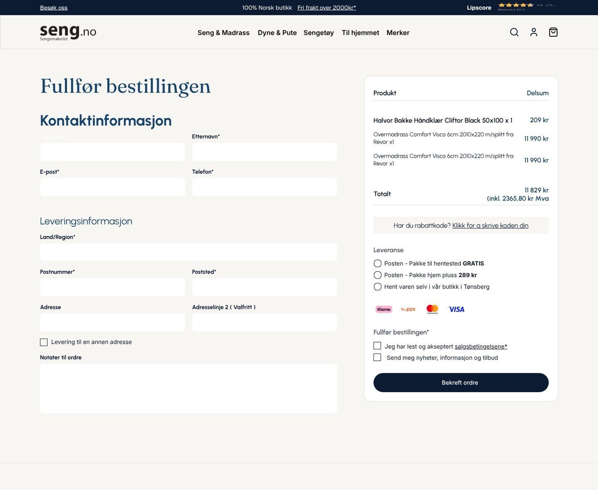 Kassen samlet på én side med ordresammendrag