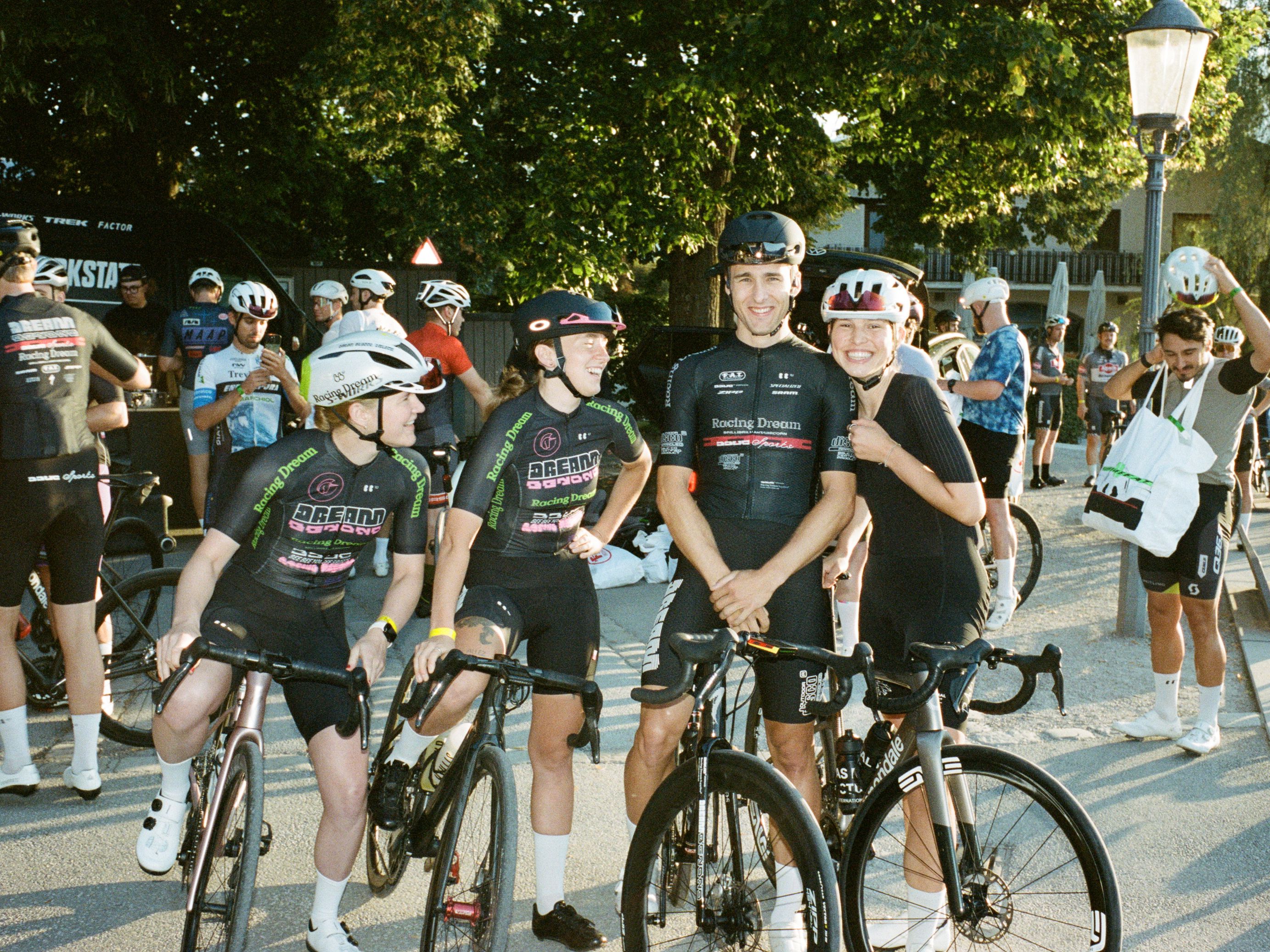 racing dream team members ruby, vivian, and adam receive a warm welcome at the start