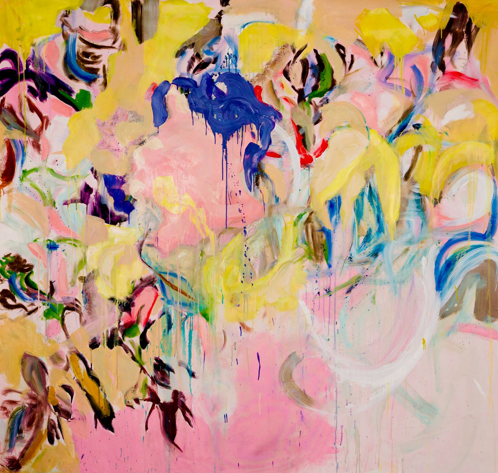 Elena Panknin pintura abstracta goteada con flores y formas