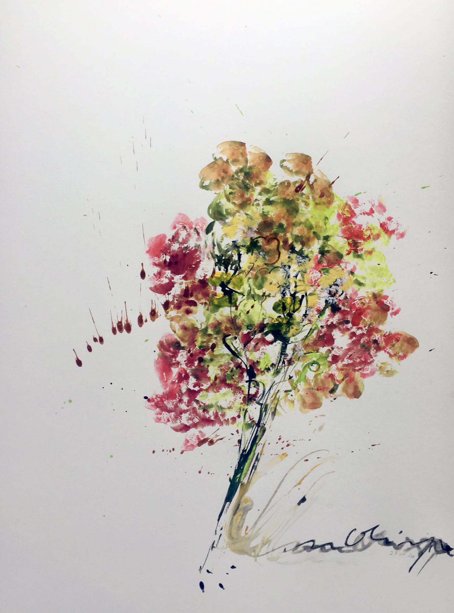 Marie-Paule Olinger peinture abstraite à la tache bouquet de fleurs