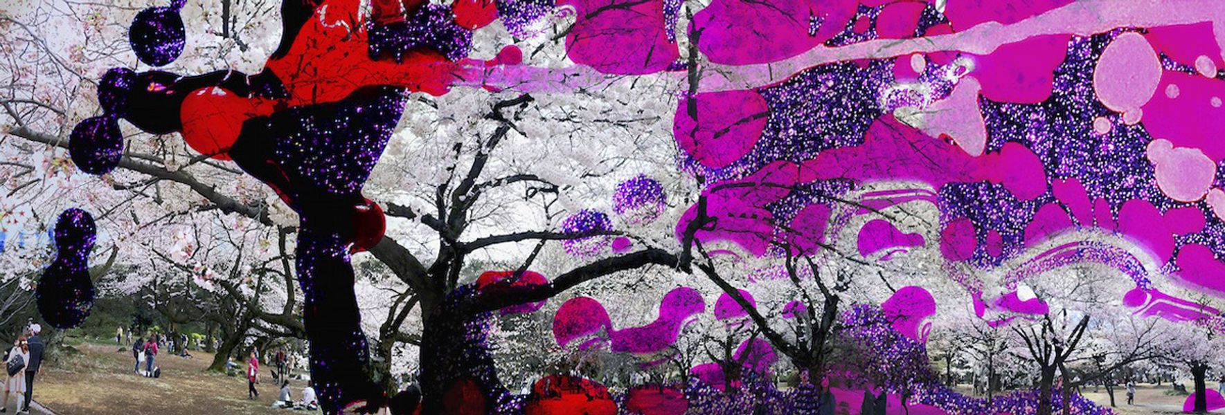 Delia Dickmann Photography Abstract White Cherry Blossom Trees with Lava Lamp Overlay in Red and Magenta