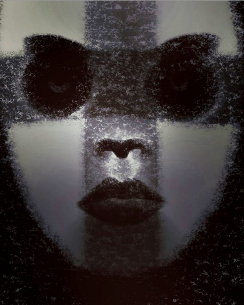 Zoko dessin numérique sombre visage abstrait avec croix