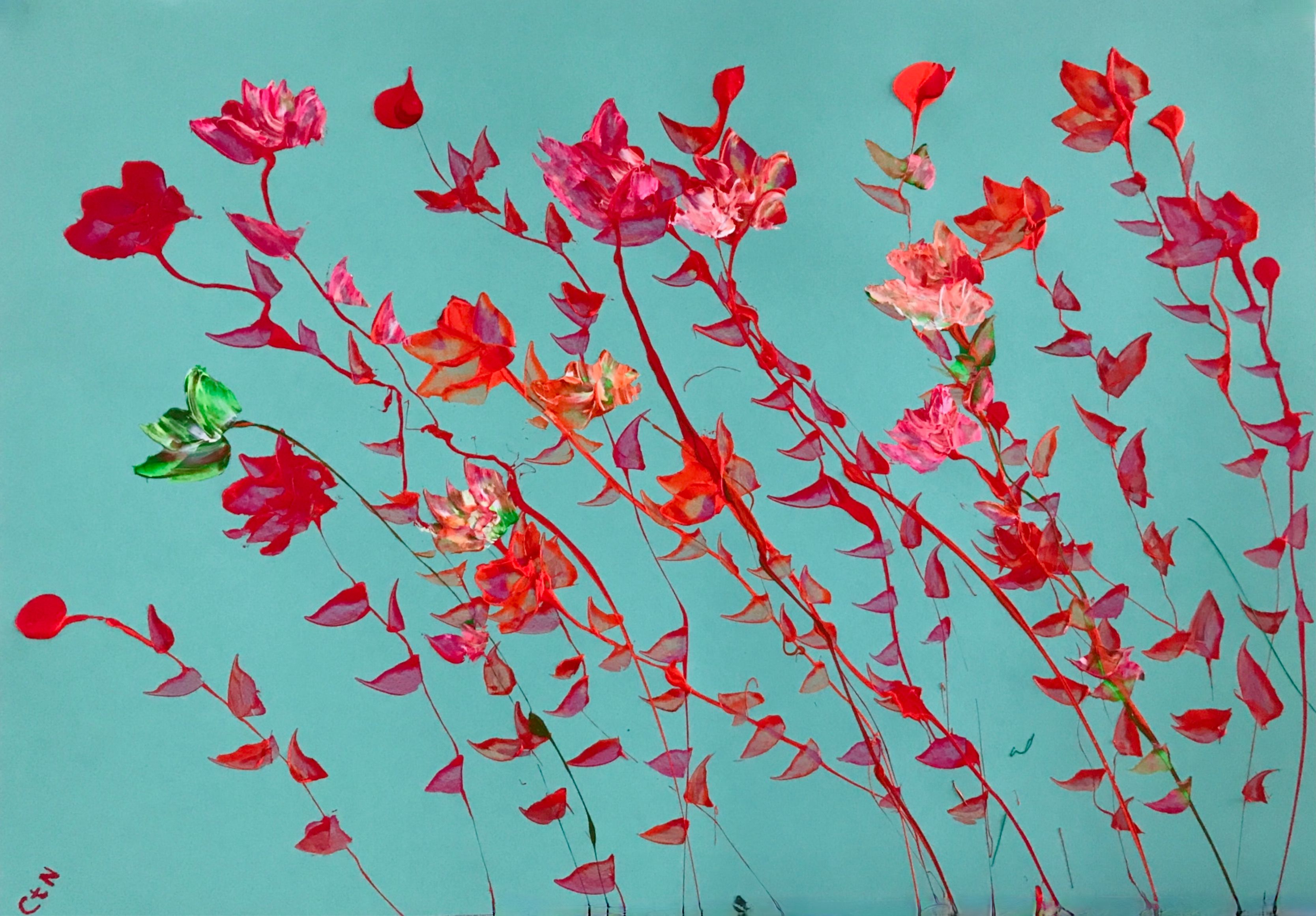 Ronny Cameron pittura astratta forme di iuta e carta in rosa blu scuro e bianco