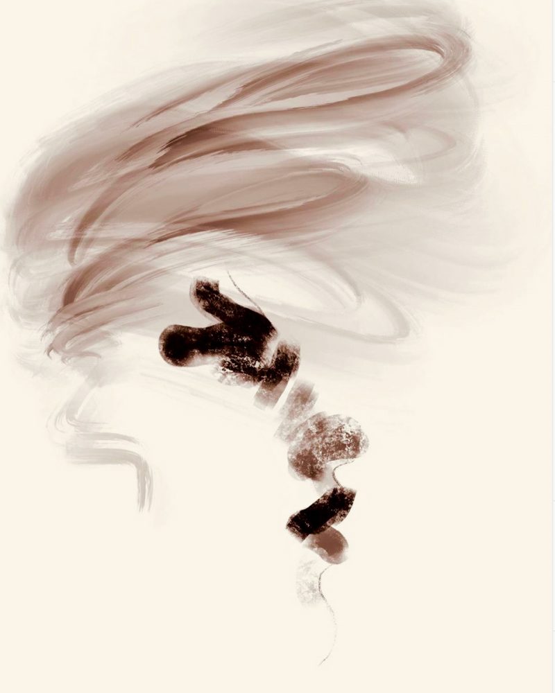 Zoko digital drawing abstract face in profile with hair without contour