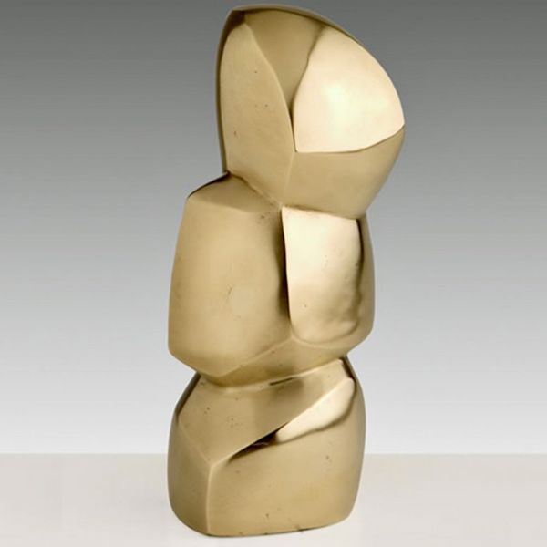 Carola Eggeling Skulptur Säule aus Bronze Metall Gold mit drei kugelförmigen Teilen übereinander