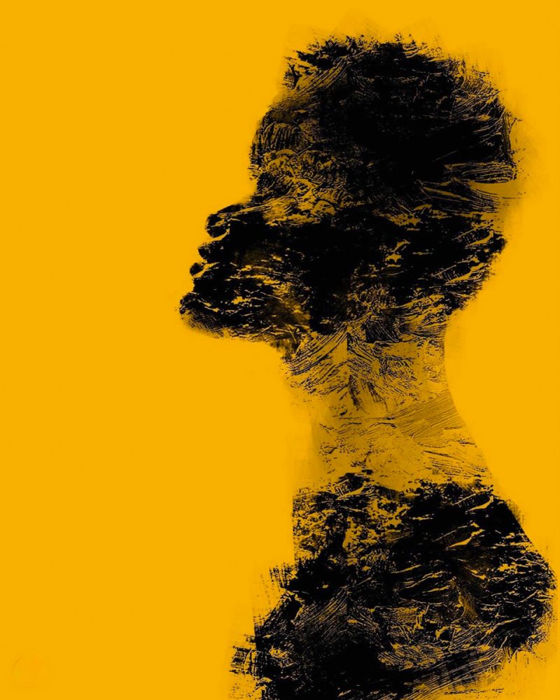 Zoko dibujo digital retrato abstracto de perfil sobre fondo amarillo