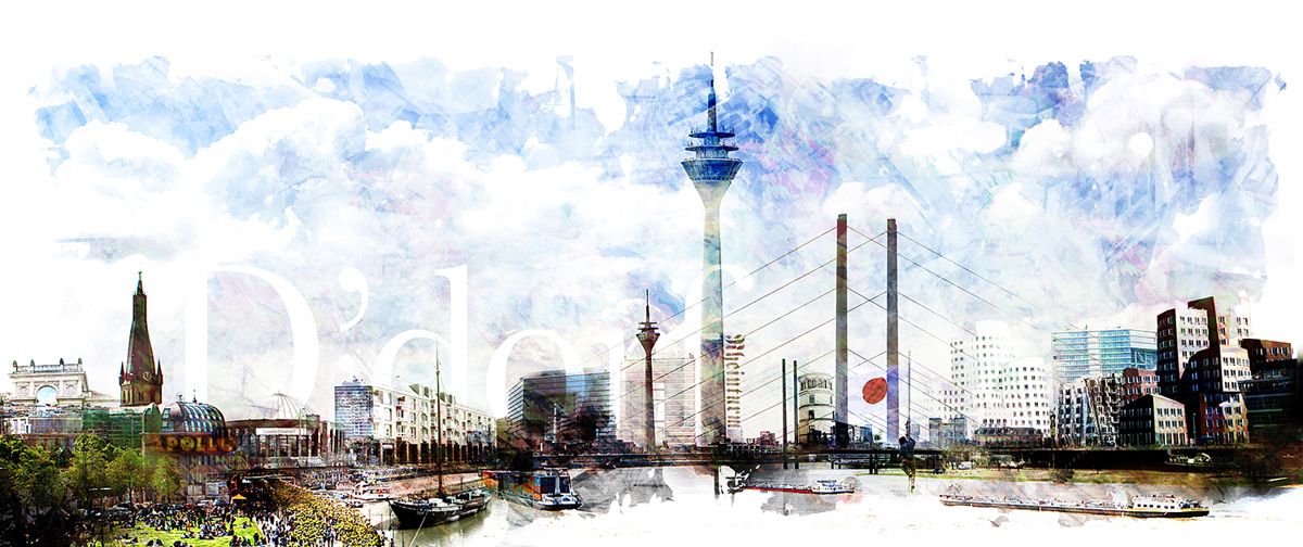 Jörg Conrad Fotografia che compone lo skyline di Düsseldorf filtro bianco effetto sogno