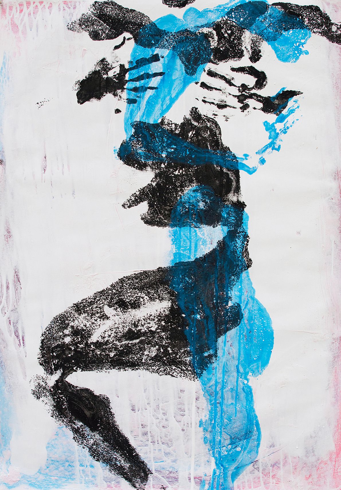Hushang Omidizadeh pintura abstracta impresión corporal de una mujer en negro y azul