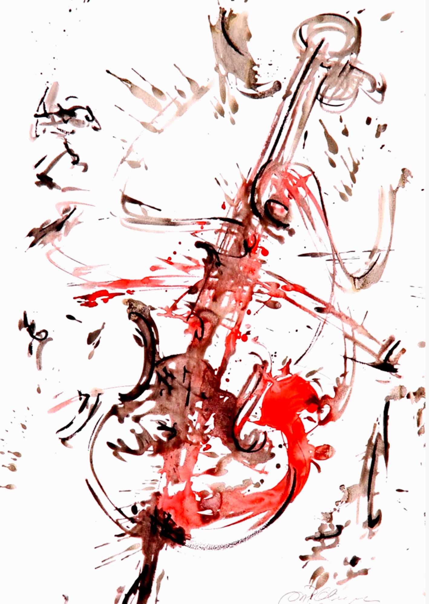 Marie-Paule Olinger pintura abstracta violonchelo rojo