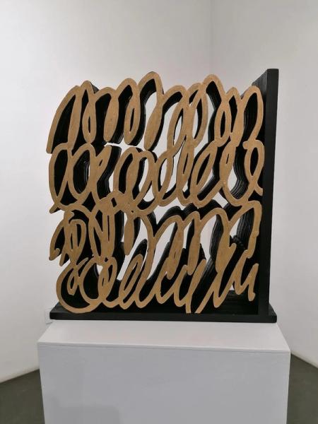 Val Wecerka 3d Typography Sculpture Squiggle Script on Pedestal