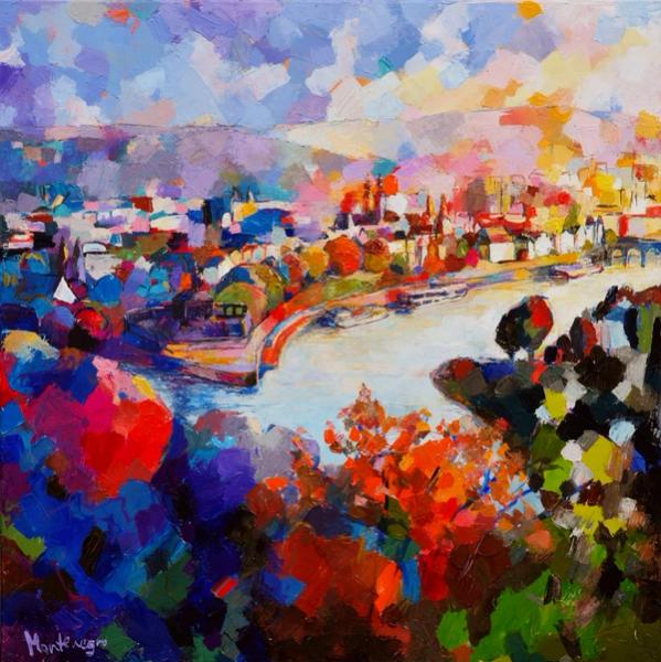 Miriam Montenegro expressionist painting landscape city with river