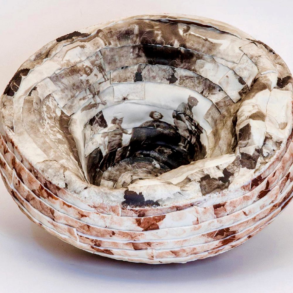 Sara Dario abstract sculpture porcelain printed with images
