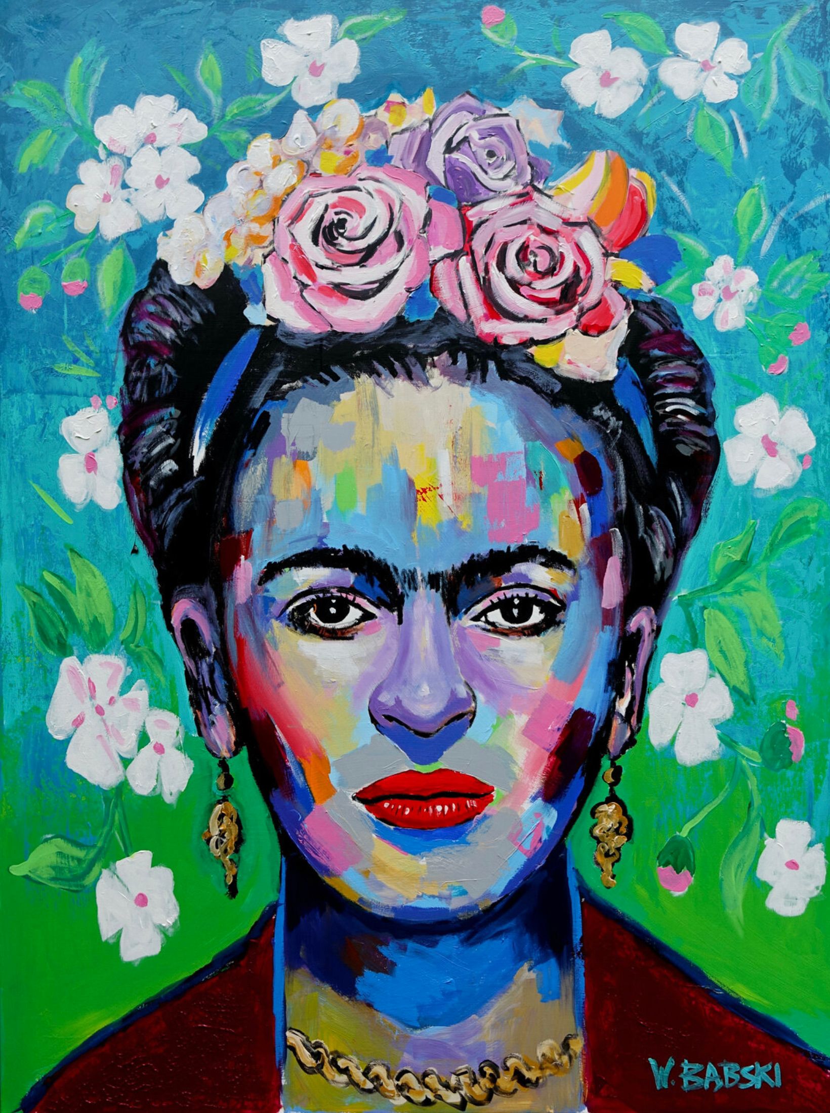 Wojtek Babski Frida 2, colorido retrato de la pintora Frida Kahlo