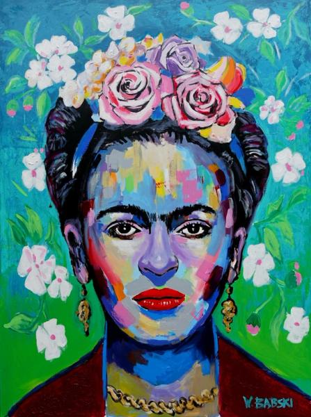 Wojtek Babski Frida 2, Farbenfrohes Porträt der Malerin Frida Kahlo