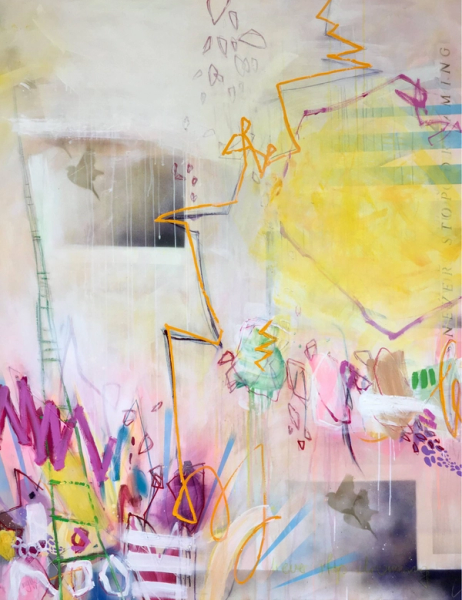 Bea G Schuberts "Never stop dreaming No.2 XXL" ist ein abstraktes farbenfrohes Gemälde.
