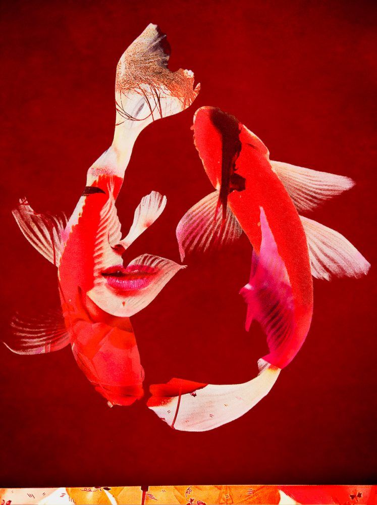 Manfred Vogelsänger abstract photography two Koi overlaid with Asian woman portrait