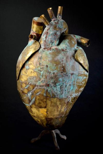 Stefano Prina Sculpture Heart in Brass with Oxidised Spots