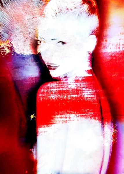 Manfred Vogelsänger abstract analogue photography portrait blonde woman distorted overlay red