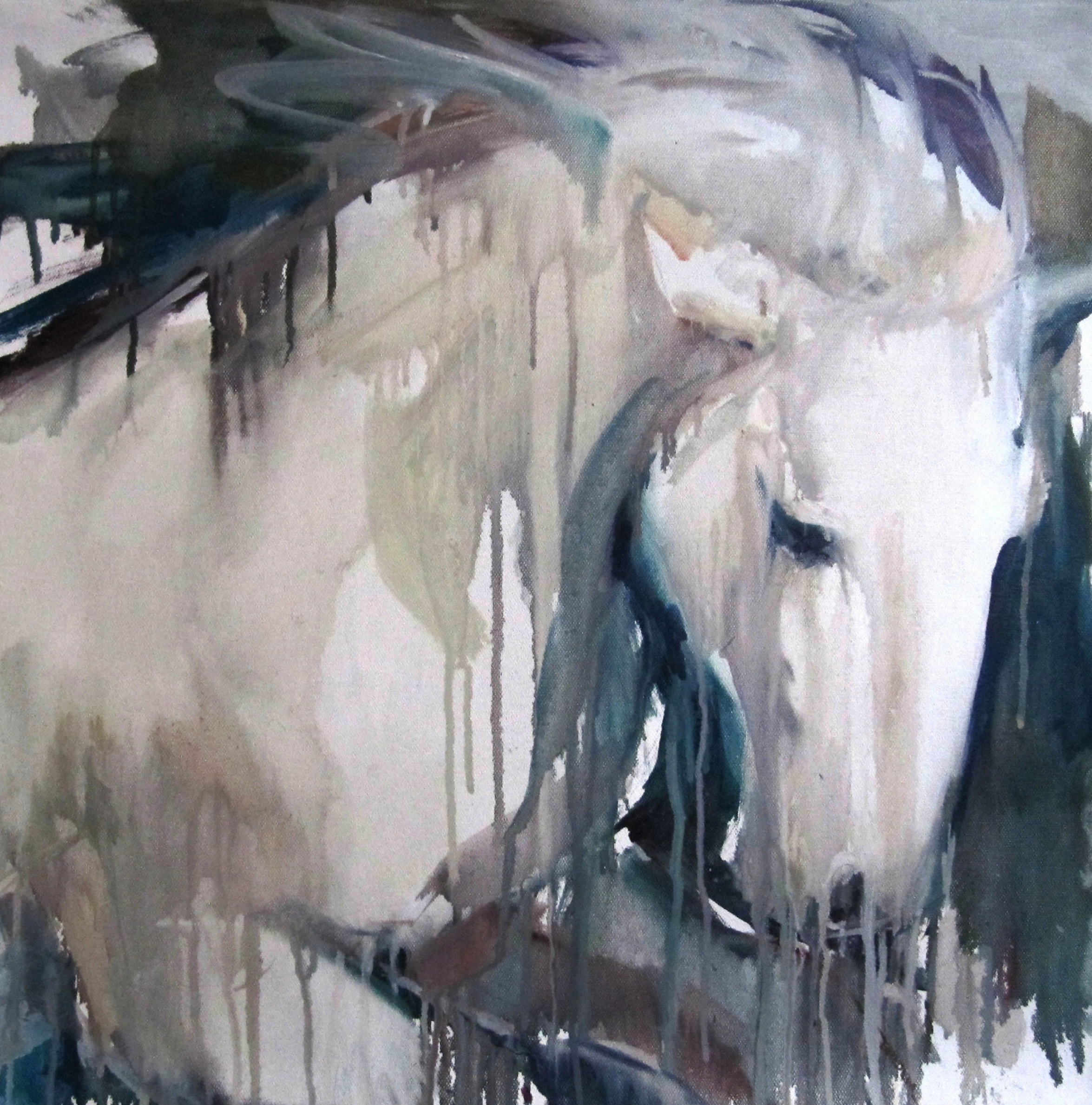 Cheval au galop" de Sylvia Baldeva est une peinture à l'huile semi-abstraite.  Cheval au galop, liberté, nature sauvage.