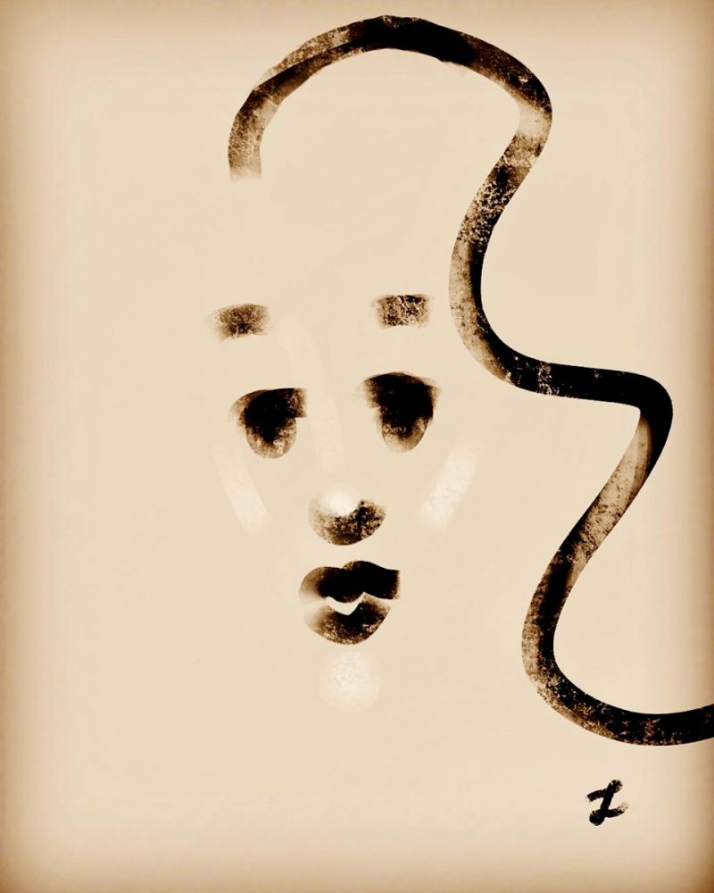 Zoko digitale Zeichnung abstraktes Gesicht mit Haarsträhne ohne Kontur