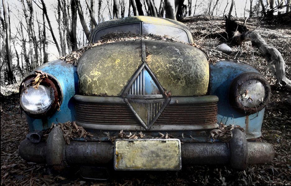 Martina Chardin Photography old abandoned blue vintage car in the forest