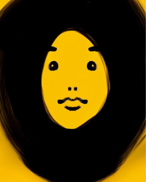Zoko digital drawing abstract portrait yellow face on black