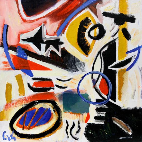 MECESLA Maciej Cieśla, „Abstract composition 42", Abstraktes Farbenfrohes Gemälde auf Leinwand 