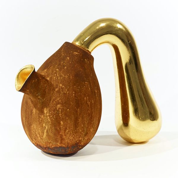 Pe Hagen Sculpture gold brown bent old bicycle horn