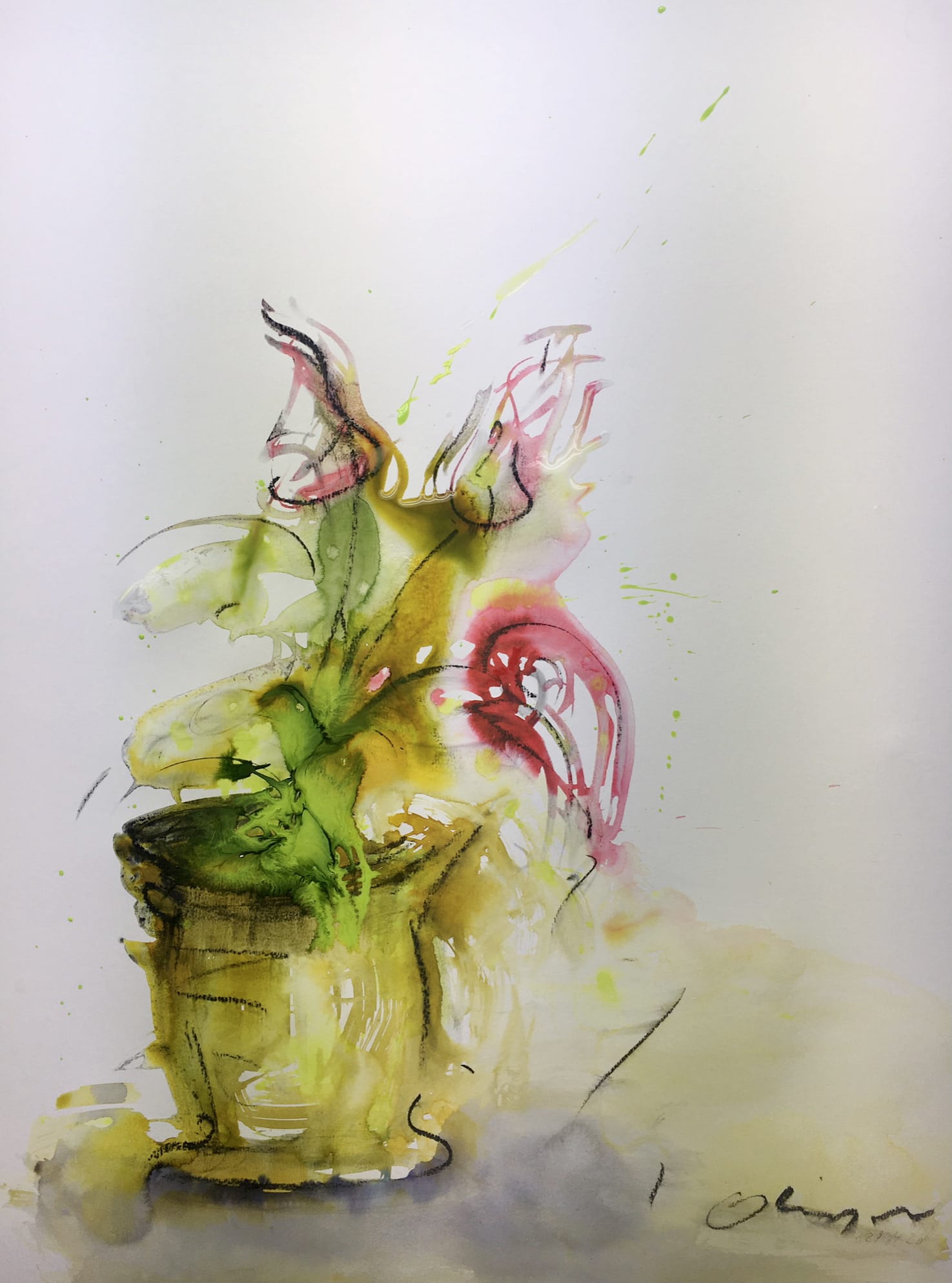 Marie-Paule Olinger peinture abstraite à la tache plante fleur rouge