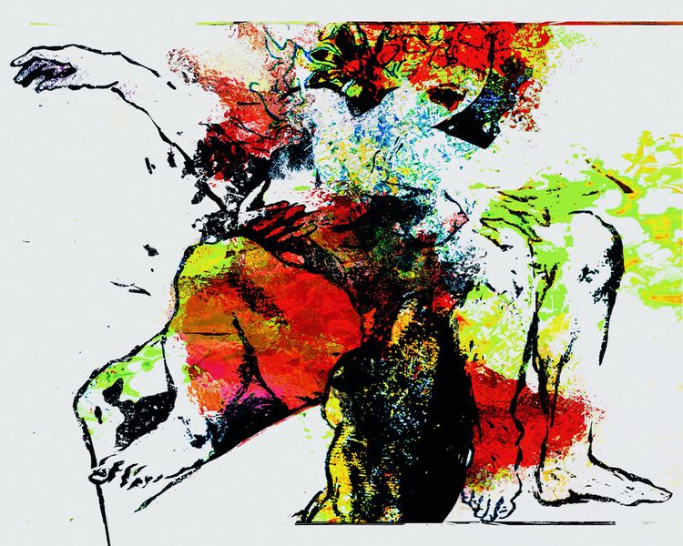 Klaus Heckhoff abstract painting illustration dramatic lying deconstructed body