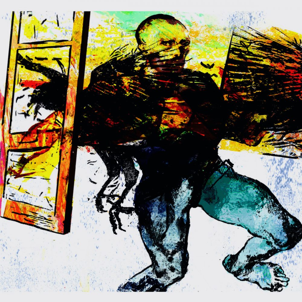 Klaus Heckhoff pintura abstracta ilustración van Gogh con piernas musculosas se rompe