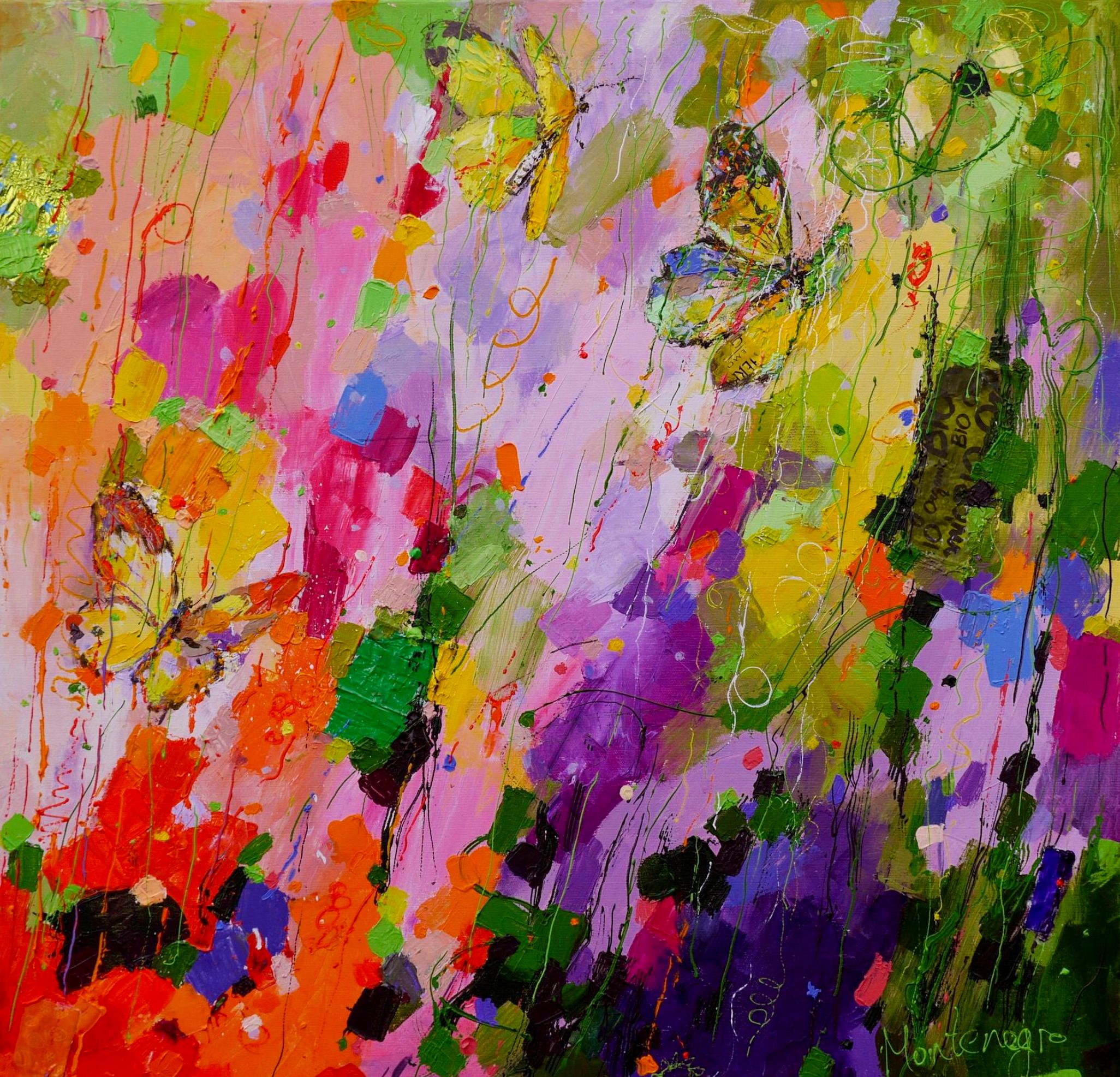 米里亚姆-黑山的表现主义绘画花卉和蝴蝶