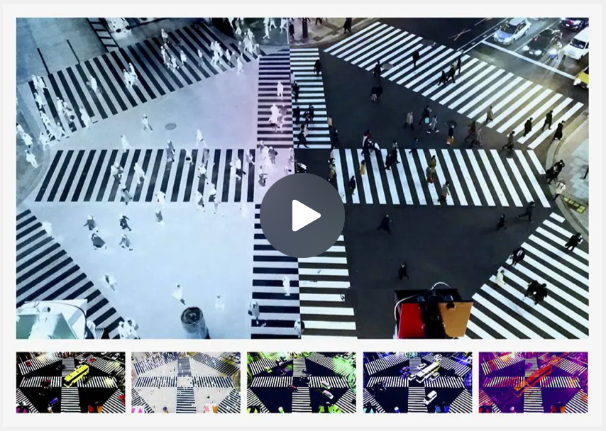 Manfred Vogelsänger abstrakte Videoinstallation Kreuzung mit Menschen auf Zebrastreifen in Tokyo Japan