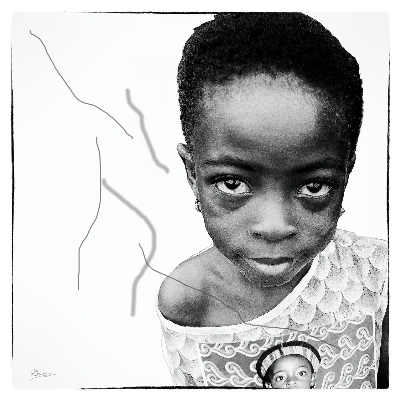 Ute Bruno pintura digital blanco y negro retrato niño africano