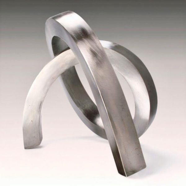 Carola Eggeling Sculpture Metal Rod Silver Bent in Pretzel Shape