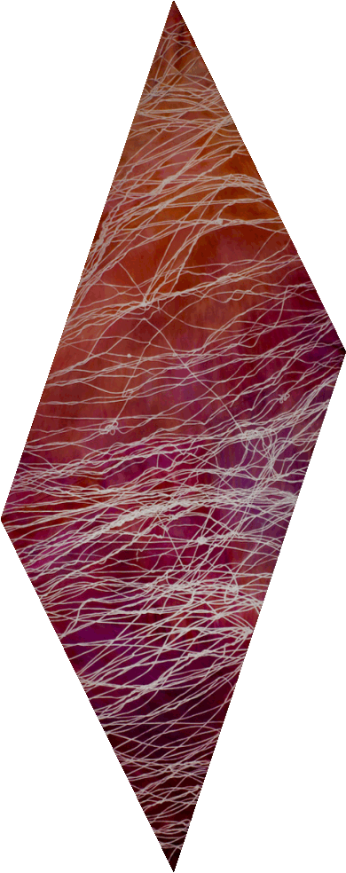 Pintura Maria Pia Pascoli Forma trapezoidal en rojo con líneas blancas