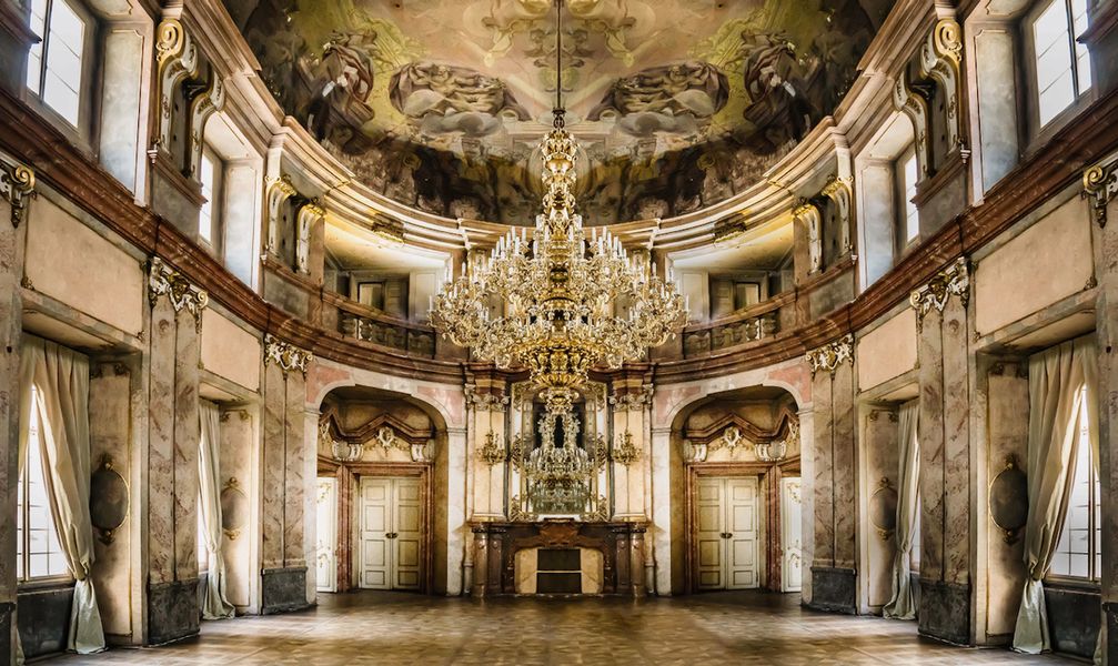 Georgia Ortner Photography Old Historical Ball Theatre Hall with Large Chandelier
