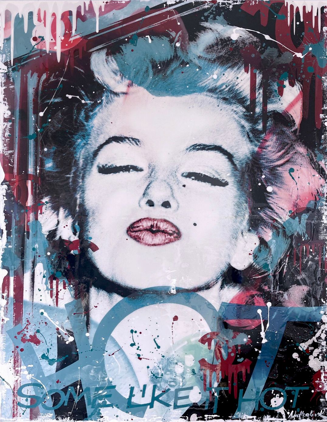 Nathali von Kretschmann Pittura Collage Marylin Monroe Bacio in bocca