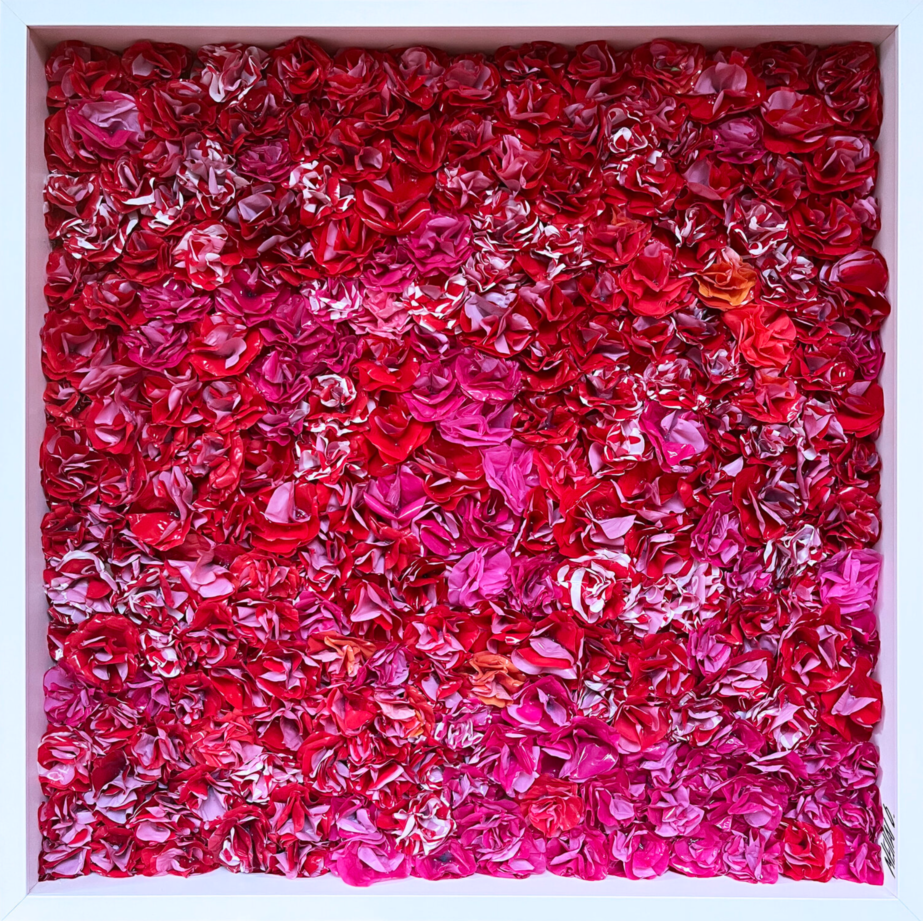 Oliver Messas "Passion..." Collage, peinture abstraite de fleurs rouges.