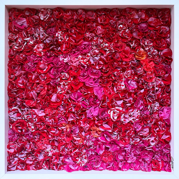 Oliver Messas "Passion..." Collage, Abstrakte Malerei roter Blüten. 