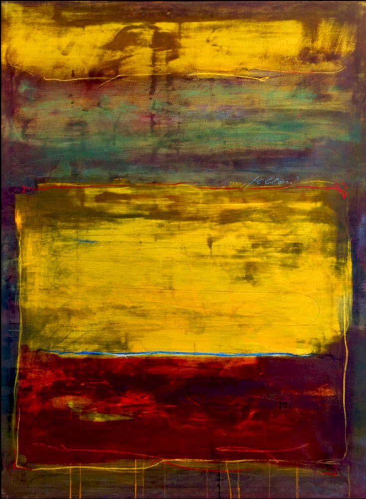 Martina Chardin 抽象画笔触与块状黄绿松石蓝黄和红油漆