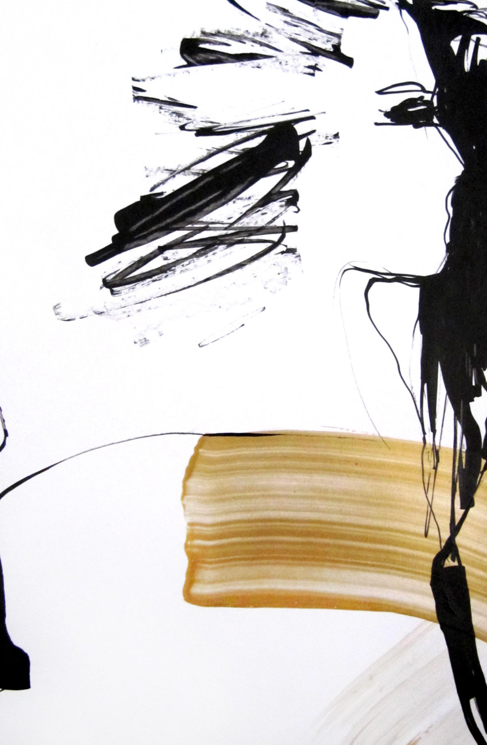 Sylvia Baldeva的 "Visionnaire "展示了一幅，半抽象的水彩画。女性轮廓，生活场景，肖像。纸上黑墨水和金颜料