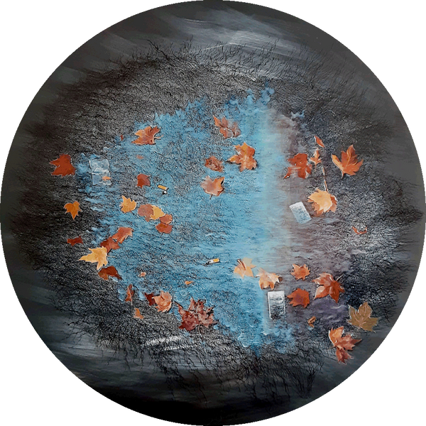 Maria Pia Pascoli abstrakte Malerei Kreisform Laubblätter im Wasser